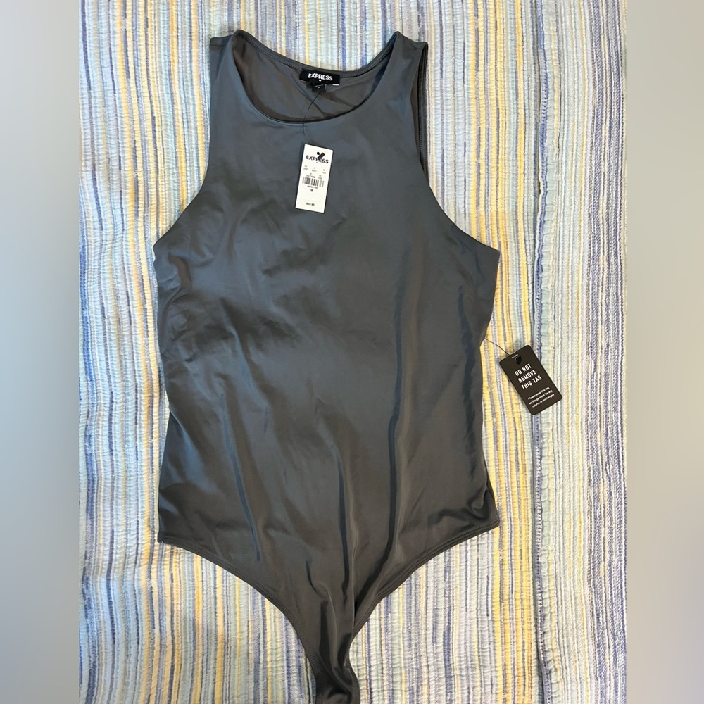 Express Charcoal Gray High Neck Bodysuit Size Medium NWT